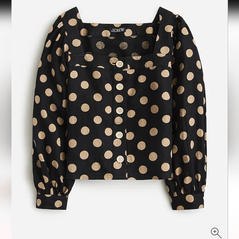 J.crew Squareneck button-up top in dot linen